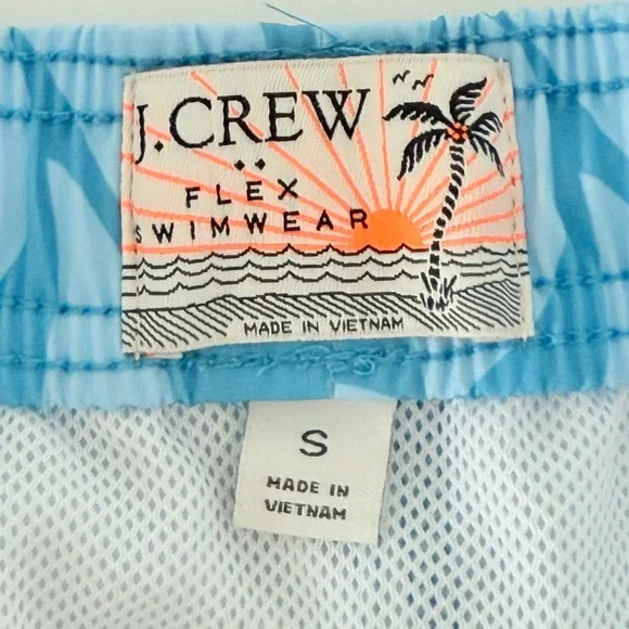 J Crew Swim Shorts “Flex Swimwear” Blue Floral Hibiscus Elastic Mens Small S - Picture 8 of 8
